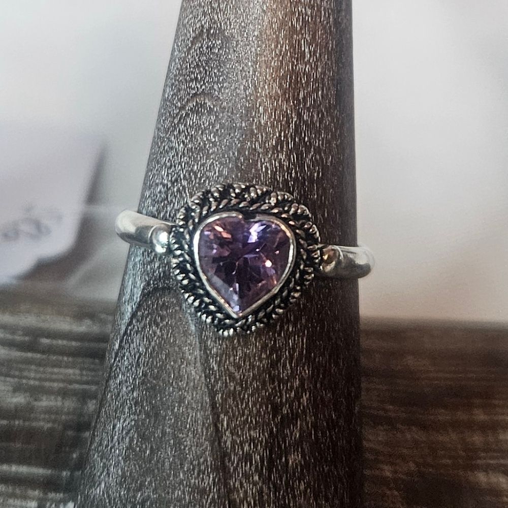 Amethyst Heart Cut Stone Rope Detail 925 Stamp Sz 6.25 NWT 0.5ct Minimalist